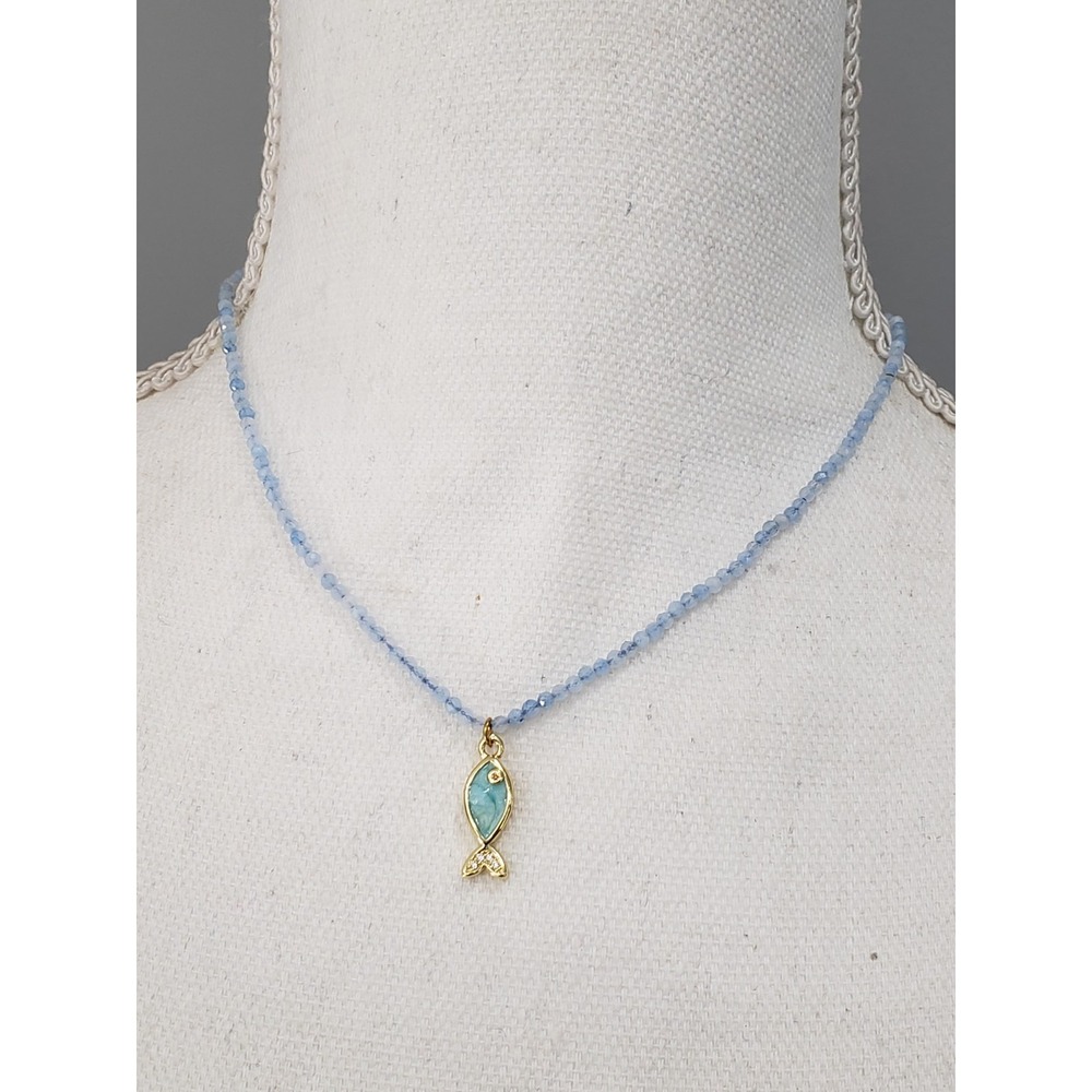 Mayamar REAL Turquoise Blue Beaded DAINTY Necklace coastal nautical gemstone